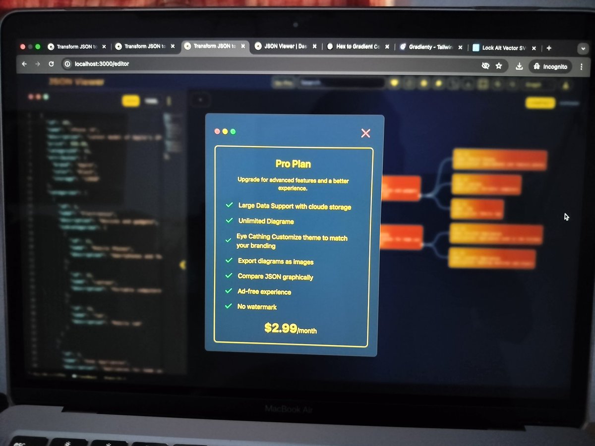 Animesh68589159's tweet image. My JSON Viewer now supports subscriptions! 🎉
Unlock premium features, enjoy an ad-free experience, and take your JSON visualization to the next level.
👉 Try it now: jsonviewer.tools
#JSONViewer #SubscriptionLaunch #DataVisualization