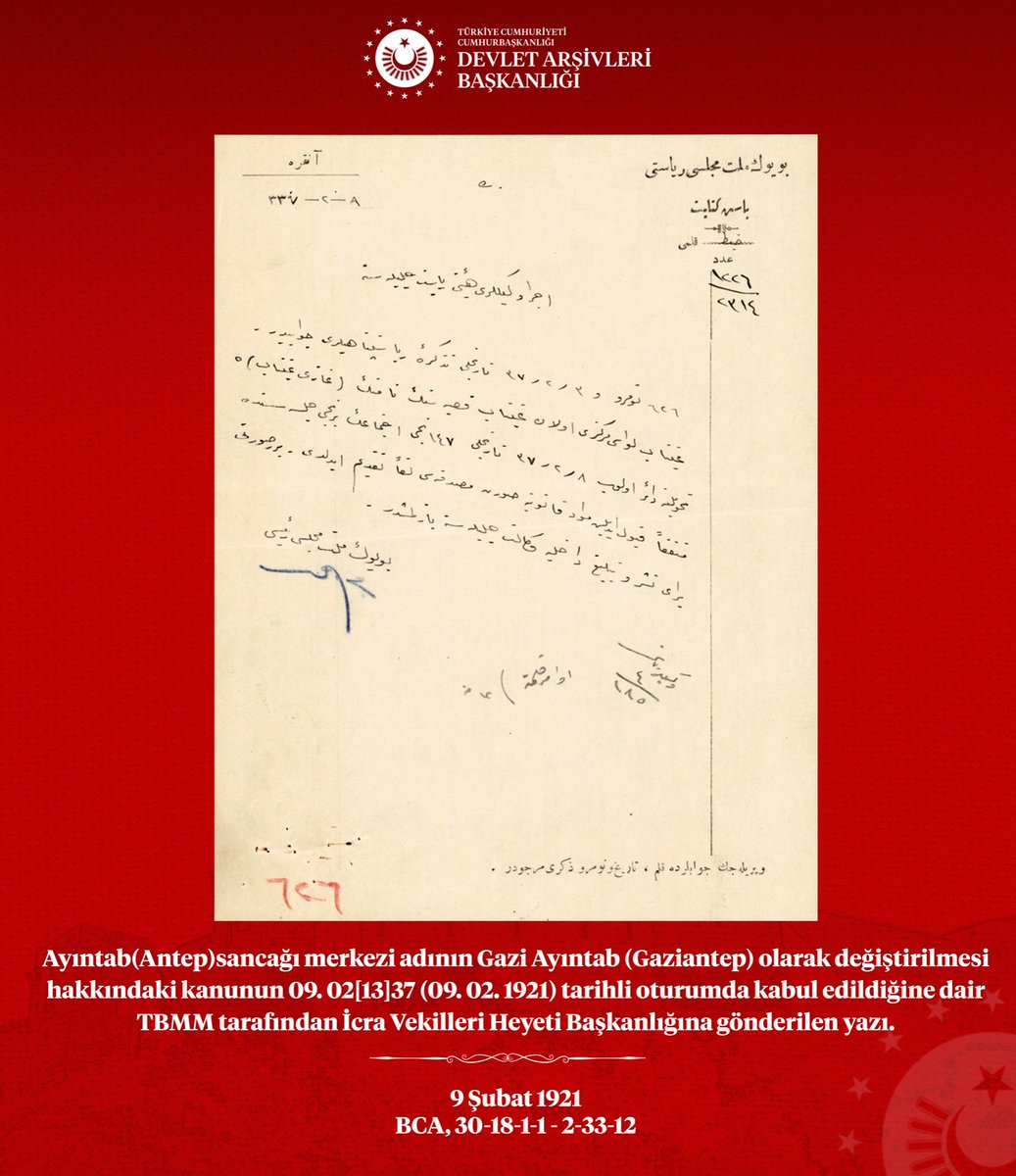 devletarsivleri's tweet photo. #Gaziantep'e "Gazilik" unvanı verilmesinin 104.yıl dönümü kutlu olsun. https://t.co/X9EfFJLJcz