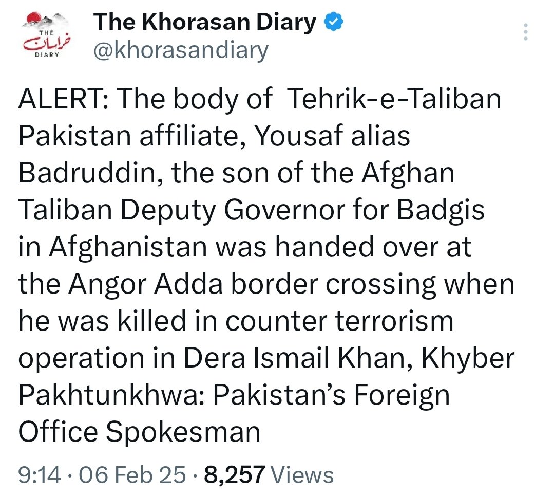 AfghanAnalyst2's tweet photo. 𝗣𝗮𝗸𝗶𝘀𝘁𝗮𝗻 𝗖𝗹𝗮𝗶𝗺𝘀 𝗞𝗶𝗹𝗹𝗶𝗻𝗴 𝗼𝗳 𝗦𝗲𝗰𝗼𝗻𝗱 𝗔𝗳𝗴𝗵𝗮𝗻 𝗧𝗧𝗣 𝗙𝗶𝗴𝗵𝘁𝗲𝗿 𝗶𝗻 𝗪𝗮𝘇𝗶𝗿𝗶𝘀𝘁𝗮𝗻 𝗪𝗶𝘁𝗵𝗶𝗻 𝗮 𝗪𝗲𝗲𝗸
Pakistan claimed that a second Afghan national fighting under the banner of the Pakistani Taliban was killed by its security forces in Waziristan within the past week.
The Taliban has not officially commented on the issue yet, but the group has accused Pakistan of providing a safe haven for ISKP, while Pakistan, in turn, blames the Taliban for sheltering the TTP.