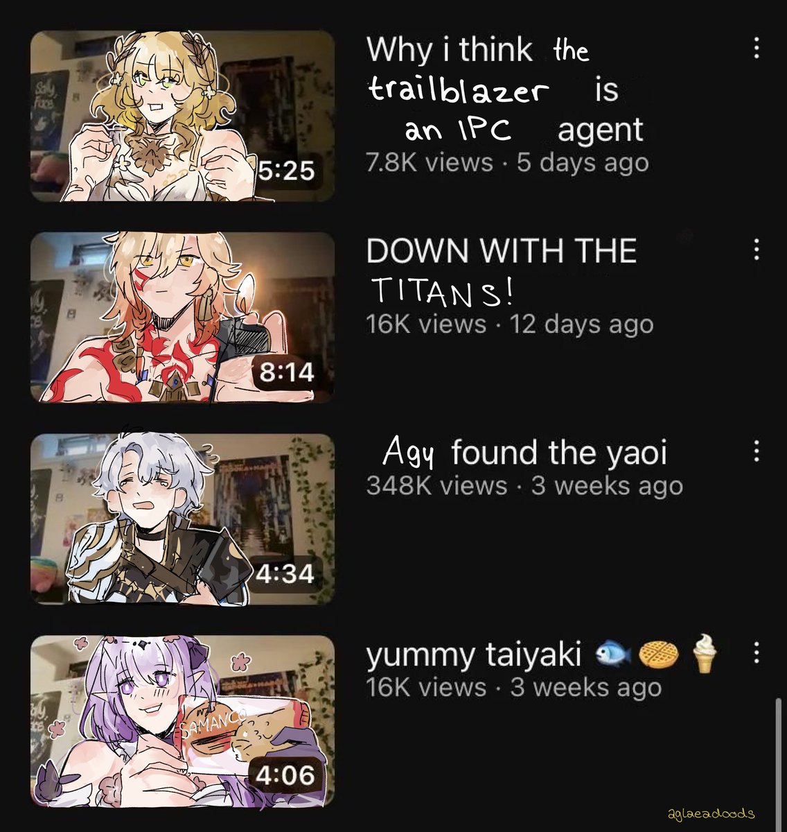 The Chrysos Hiers YouTube channel… 

#aglaea #mydei #phainon #castorice