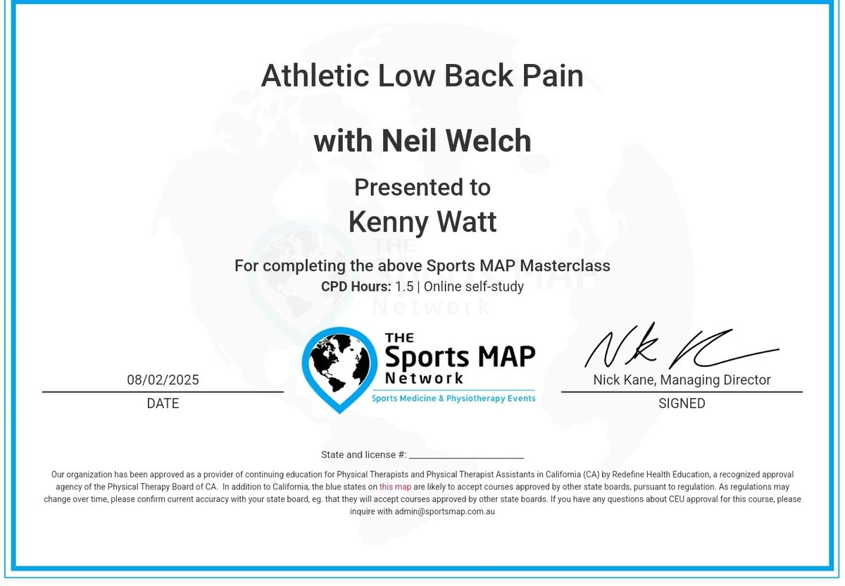 Enjoyed the learning with Neil Welch and the <a href="/sportsmapnet/">SportsMAP</a> Masterclass 

Great insight into Athletic Low Back Pain, particularly good run mechanics and weight lifting sections 

Accessed thanks to <a href="/physiosinsport/">ACPSEM</a> and applied at <a href="/ProjectPhysio/">project: physio</a> 

projectphysio.net