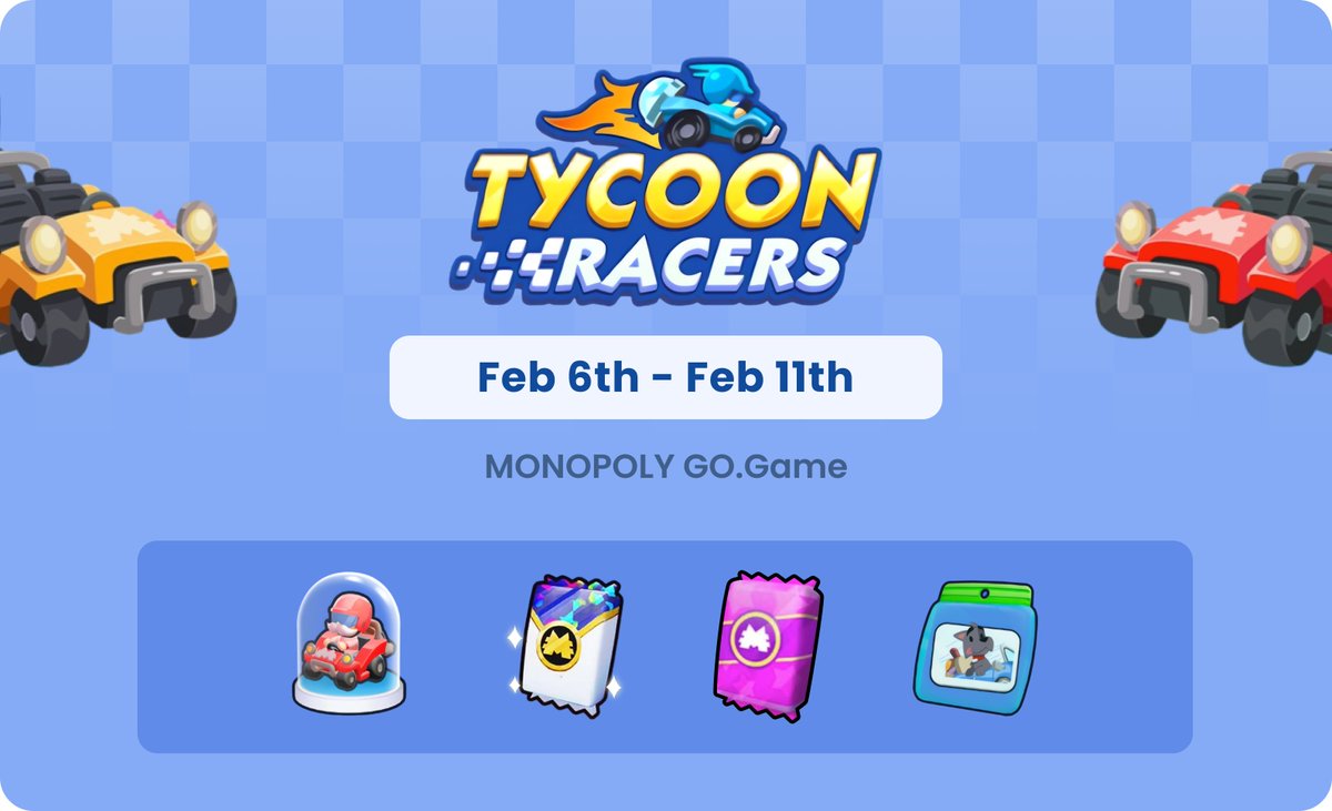 StickerHub_App's tweet image. 🥳Upcoming Tycoon Racers event 🤩
🎁The latest event is called Tycoon Racers
⏰ : February 6th - February 11th
🤝Come to StickerHub to find your reliable partners
🔗Download the App: stickerhub.go.link/4qSla
#MonopolyGo #Monopoly #Stickerhub