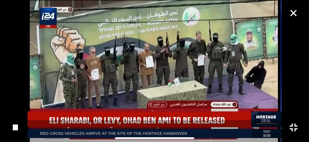 HAMAS tvingar israelisk gisslan, bortförd från Kibbutz Be’eri, att intervjuas vid gisslanutväxling i Gaza. Ren ondska. Propaganda när den är som vidrigast!