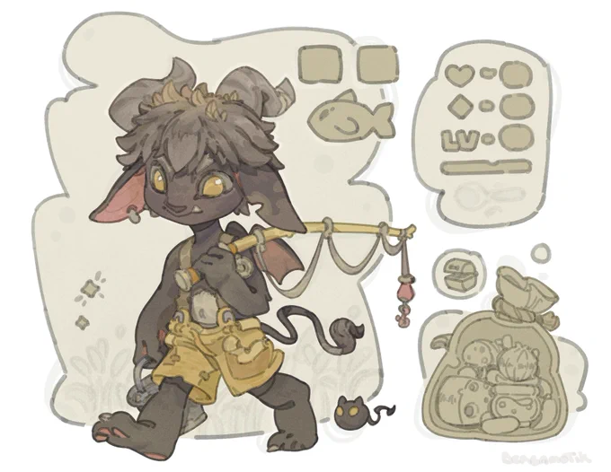 SleepyHat 011 
A tiny demon on a big fishing quest! 🎣✨ 