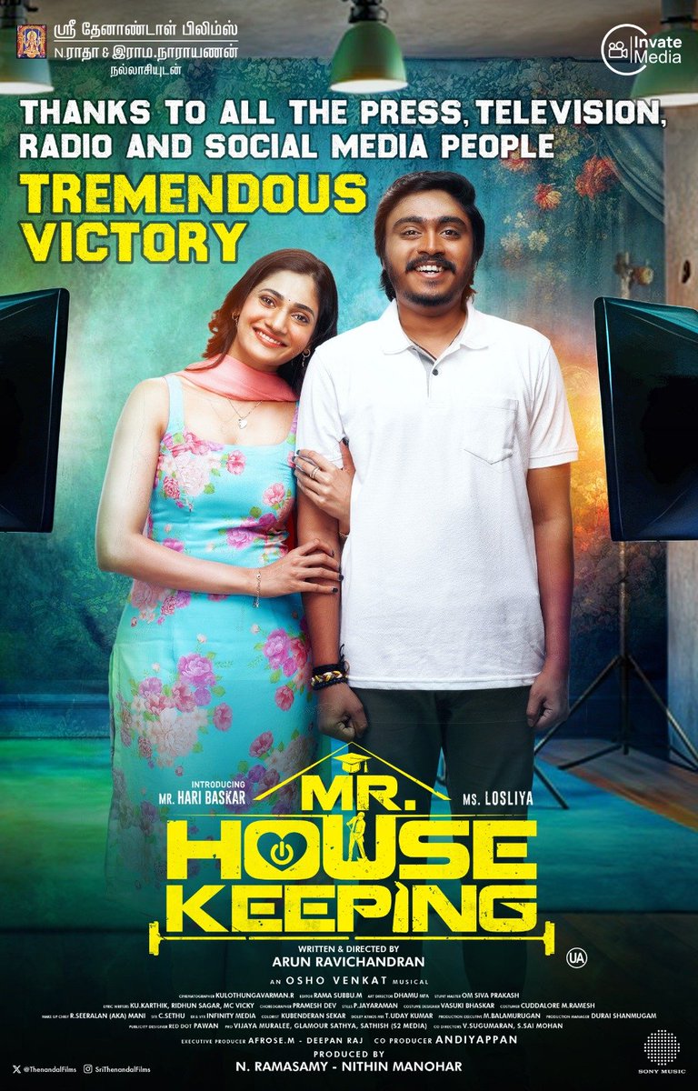 TamilDelight's tweet image. #MrHousekeeping starring #JumpCuts
@iharibaskar
&amp;amp; #BiggBoss
@losliya_offl
entered 3rd week braving #VidaaMuyarchi storm &amp;amp; running to packed houses in many TN multiplexes! Decent success!! 👏