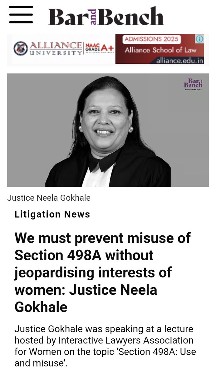 Justice Neela Gokhale said, "A handful of misconceived complaints are registered under Section 498A"

Just a handful??? Judges like her are responsible for the silent genocide of men in India.

#MenToo