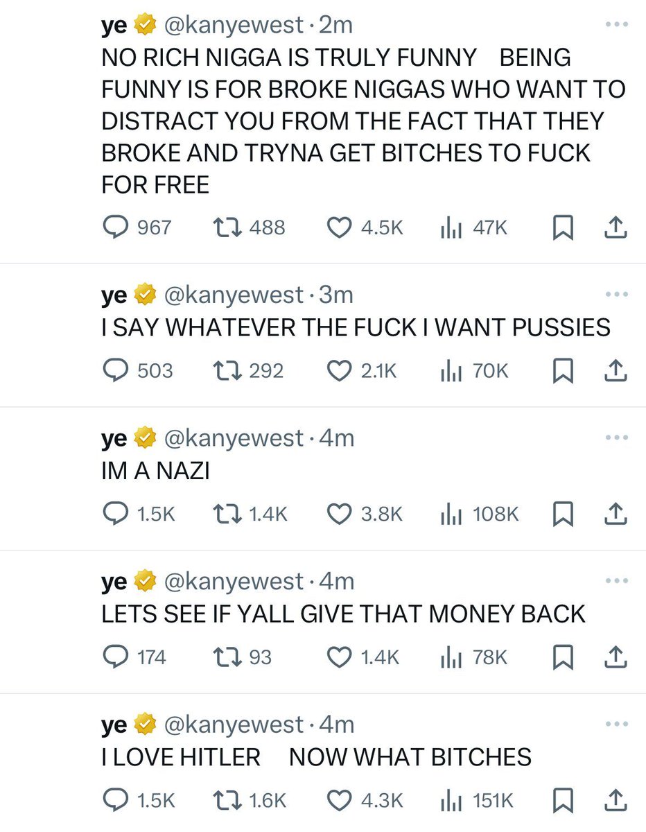 Vinod_r108's tweet photo. @ayeejuju Kanye West series of posts today💀💀 https://t.co/FkTxaS62uZ