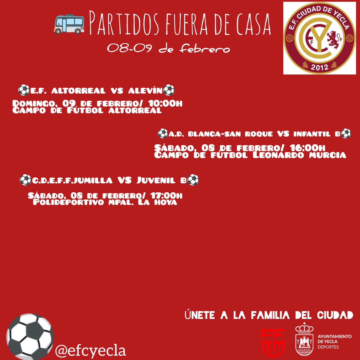 Horarios de los partidos para los días 08-09 de Febrero 

Vamos Ciudad, Hasta el Final ⚽❤️!