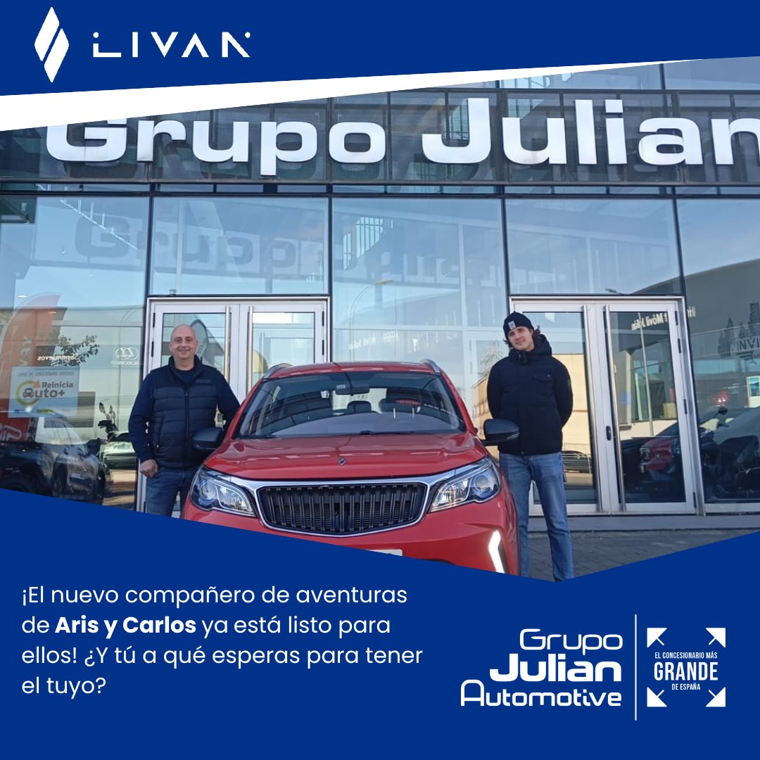 GJ_Automotive's tweet photo. 🚗✨ ¡Aris y Carlos ya tienen su nuevo compañero de aventuras! ✨🚗
Listo para recorrer kilómetros de emoción y comodidad con su Livan, el SUV que lo tiene todo ¿Y tú? ¿A qué esperas para conseguir el tuyo?
📍 Ctra. Madrid-Irún km 234
📞 947 26 70 85
#GrupoJulián #Livan https://t.co/vayuLsHQSv
