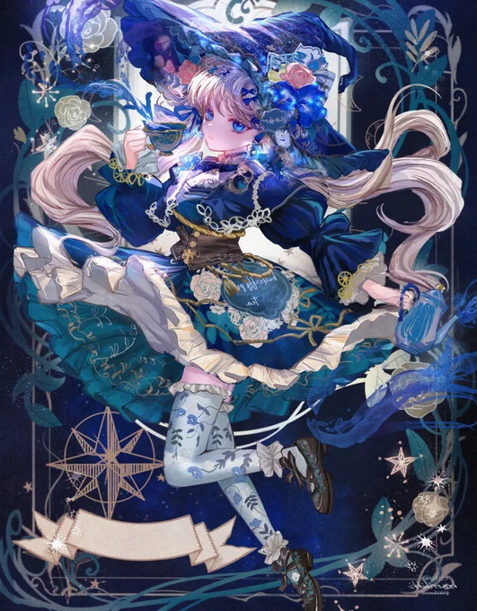 #ニーハイの日 ニーハイコーデのお気に入りイラストをまとめました星座ドレス&バタフライピーティーの妖精コーデイラストです 