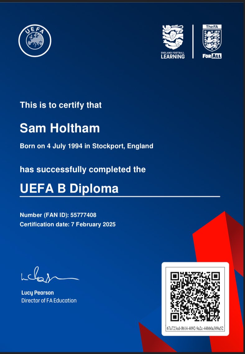 holtham_sam's tweet image. UEFA B - ✅