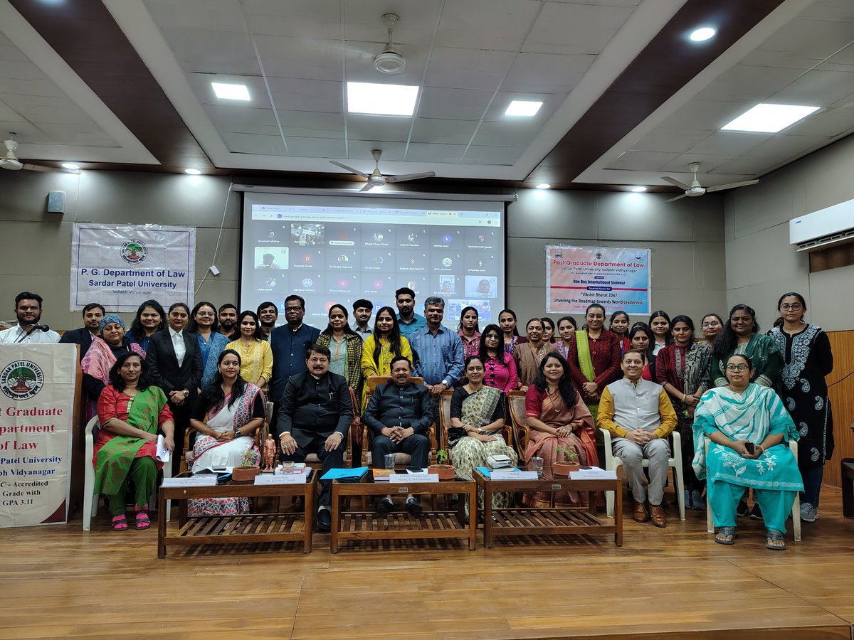 Department of Law, Sardar Patel University, successfully organized a one-day international seminar on the theme "Viksit Bharat 2047: Unveiling the Roadmap Towards World Leadership."  

#Seminar #ViksitBharat2047 #Roadmap #World_Leadrship #SPU #SPU2025 #SPUofficial #VVnagar