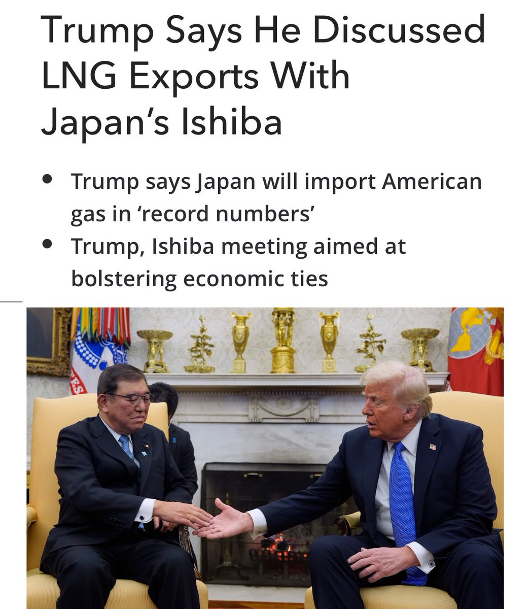 Are you a foreign leader who wants to make Trump happy? Pledge to buy more US LNG
🇺🇸 🤝 🚢 

You dont even need to sign any new deals

US LNG exports are set to double this decade as projects under construction come online, so nations (like Japan) were already gonna import more