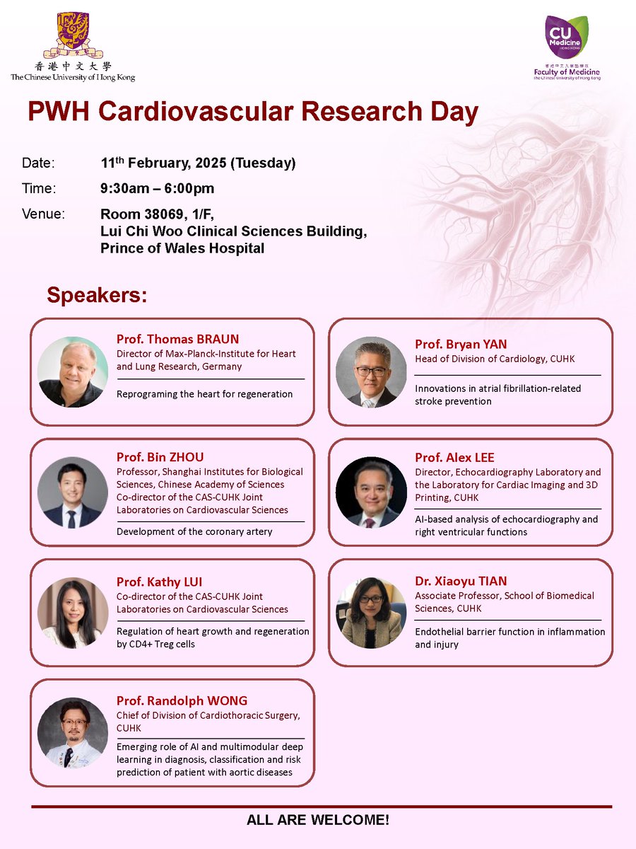 Kathy Lui (@kathyolui) on Twitter photo Join us for an engaging Cardiovascular Research Day with esteemed speakers including Thomas Braun and Bin Zhou alongside colleagues from the Prince of Wales Hospital. Don’t miss the chance to learn about our work <a href="/CUHKMedicine/">CUHK Medicine</a> Join us for an engaging Cardiovascular Research Day with esteemed speakers including Thomas Braun and Bin Zhou alongside colleagues from the Prince of Wales Hospital. Don’t miss the chance to learn about our work <a href="/CUHKMedicine/">CUHK Medicine</a>