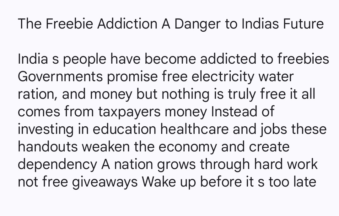 ikaramjitsingh's tweet image. The Freebie Addiction A Danger to India s Future

#Freebies #India #Economy #HardWork #SelfReliance