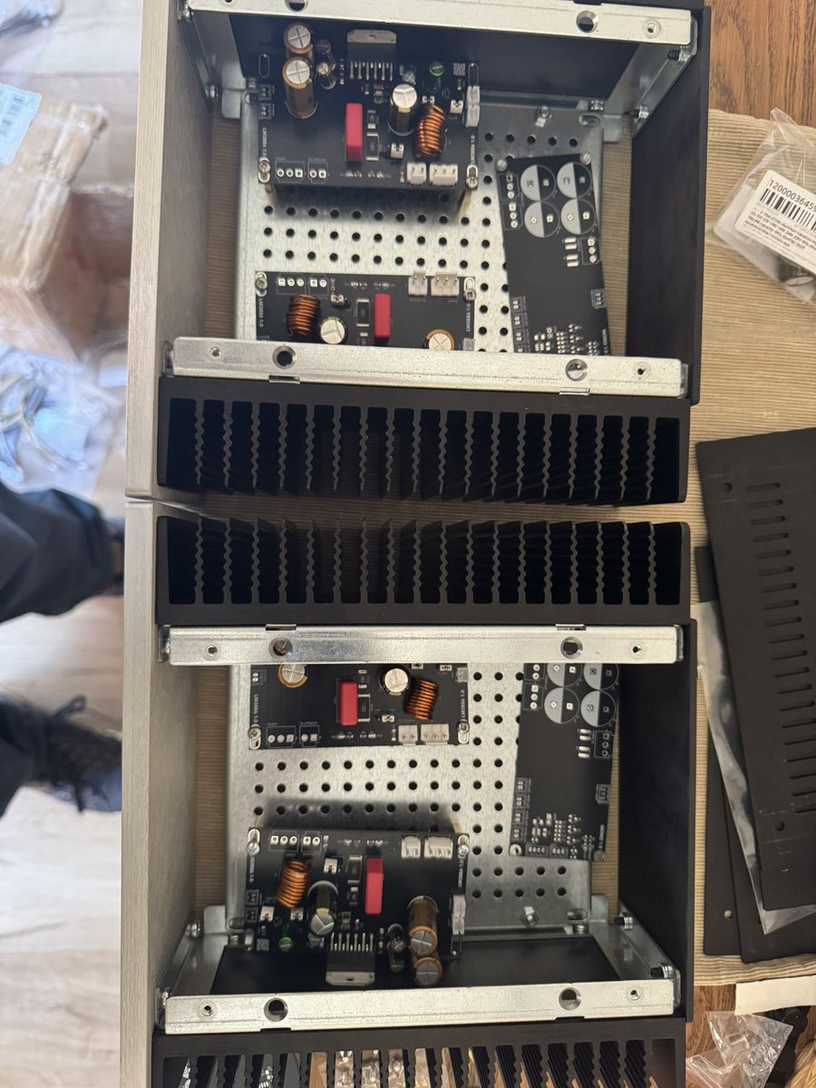 DuaneStorey's tweet image. Finished all four channel amplifiers. These are all based on the highly regarded LM3886 chip amp. Waiting on a few new PCBs in the next few days and then I’ll can finish each of these monoblocks and think about giving them some power. #diyhifiamp #buildinpublic #pcbs