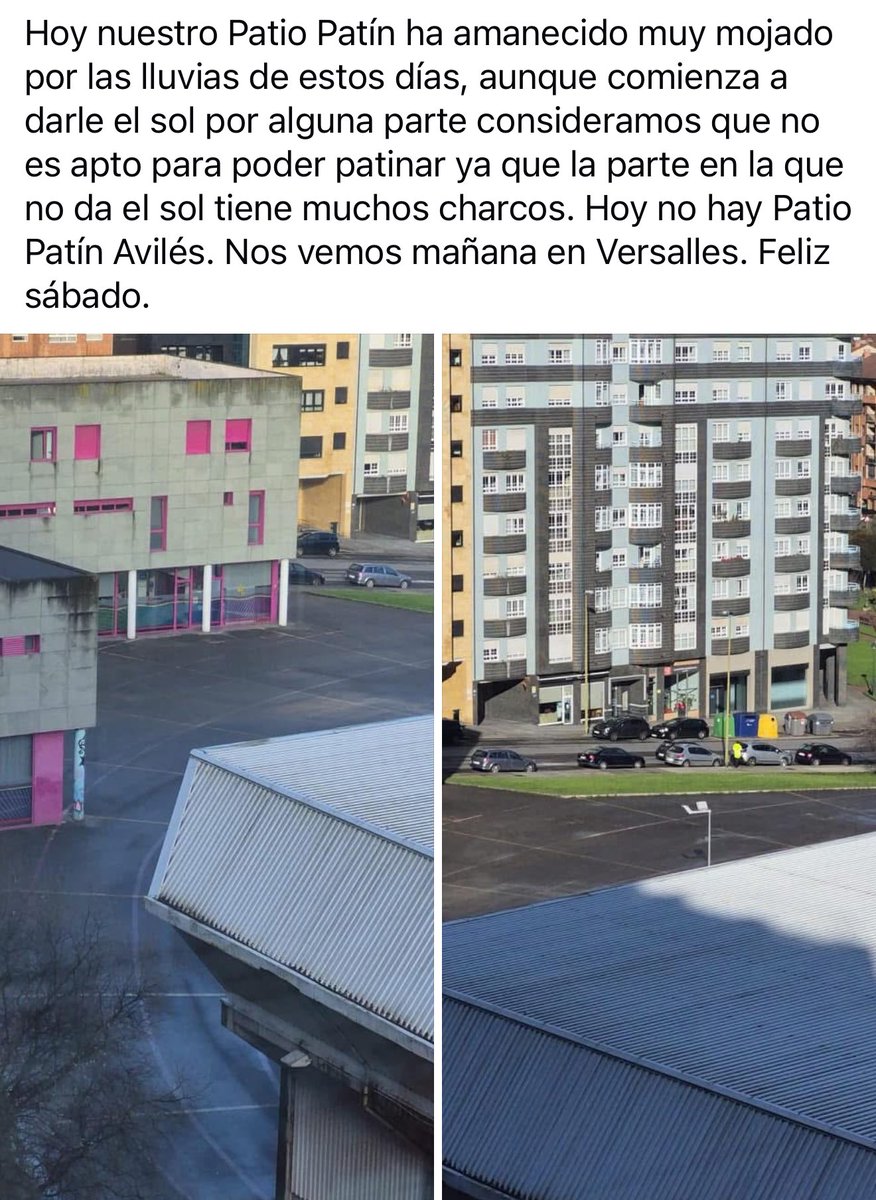 AvilesPatin's tweet photo. Hoy no hay Patio Patín, nos vemos mañana en Versalles. @AytoAviles https://t.co/iUKqoZfkzN