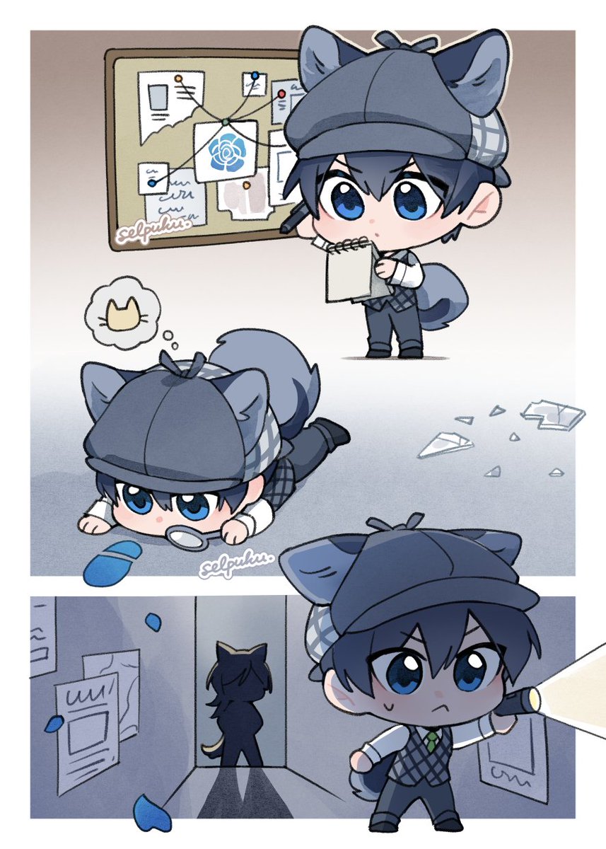 selpuku's tweet photo. amateur dog detective vs gentleman cat thief 🌹🌱
※ kiis AU https://t.co/ccdvVtFncK