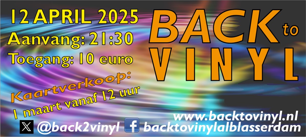 Back2Vinyl's tweet image. Natuurlijk stond 12 april al lang in de agenda's, maar een startdatum voor de kaartverkoop was nog niet bekend: 1 maart om 12 uur.
12 April gaan we weer los met ons feest in @landvast  in twee zalen: bij de bar de classic rock en in de zaal ernaast soul/disco. Tot dan!