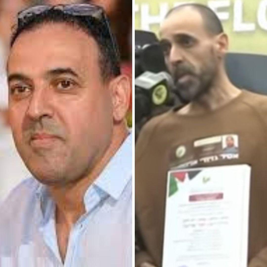 This is Eli a hostage released today. His wife and 2 beautiful daughters were murdered by hamass on October 7th. His brother was also murdered by hamass. Here is a before and after picture. Look what the savages have done to him. 490 days in captivity, who knows what he  endured