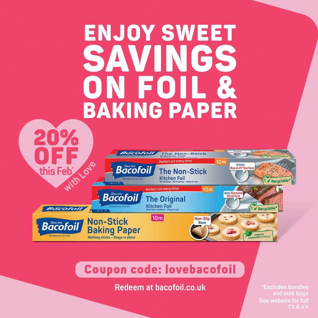 Bake &amp; cook with love this February!💘

Whether you're whipping up sweet treats for your loved ones or a cosy dinner for two, enjoy 20% OFF our premium foil and baking paper products on our eShop! 

bacofoil.co.uk/shop/

#Bacofoil #Sale #Offer #Foil #BakingPaper