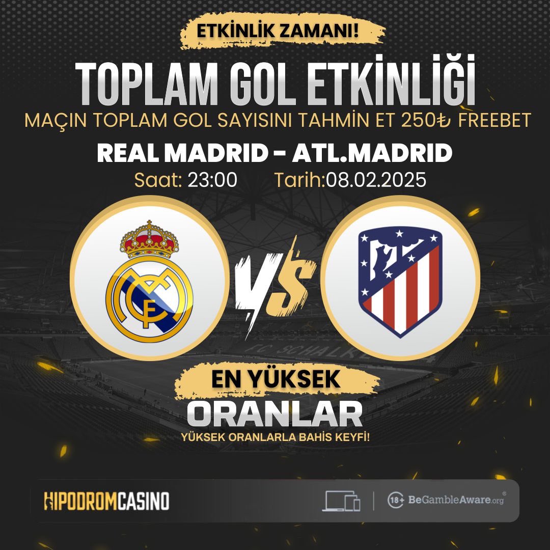 ⚽️ #HIPODROMCASINO La Liga ÖZEL ETKİNLİK!

💵 R. Madrid - ATL. Madrid Karşılaşmasının toplam gol sayısını doğru tahmin et;

🎁 250 FREEBET

✅ Tahminini yap, kazanç seninle olsun!

🔱 t2m.io/Hipodromgiris
