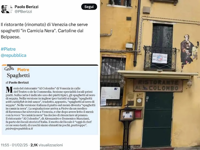 viaggrego's tweet photo. Gli #Spaghetti al #Nero di #Seppia diventano “in #Camicia #Nera” e #scoppia (la solita) #Isteria #Antifascista ! Leggi Qui: https://t.co/5VzaWEy1uV https://t.co/GmUmvQWPkq