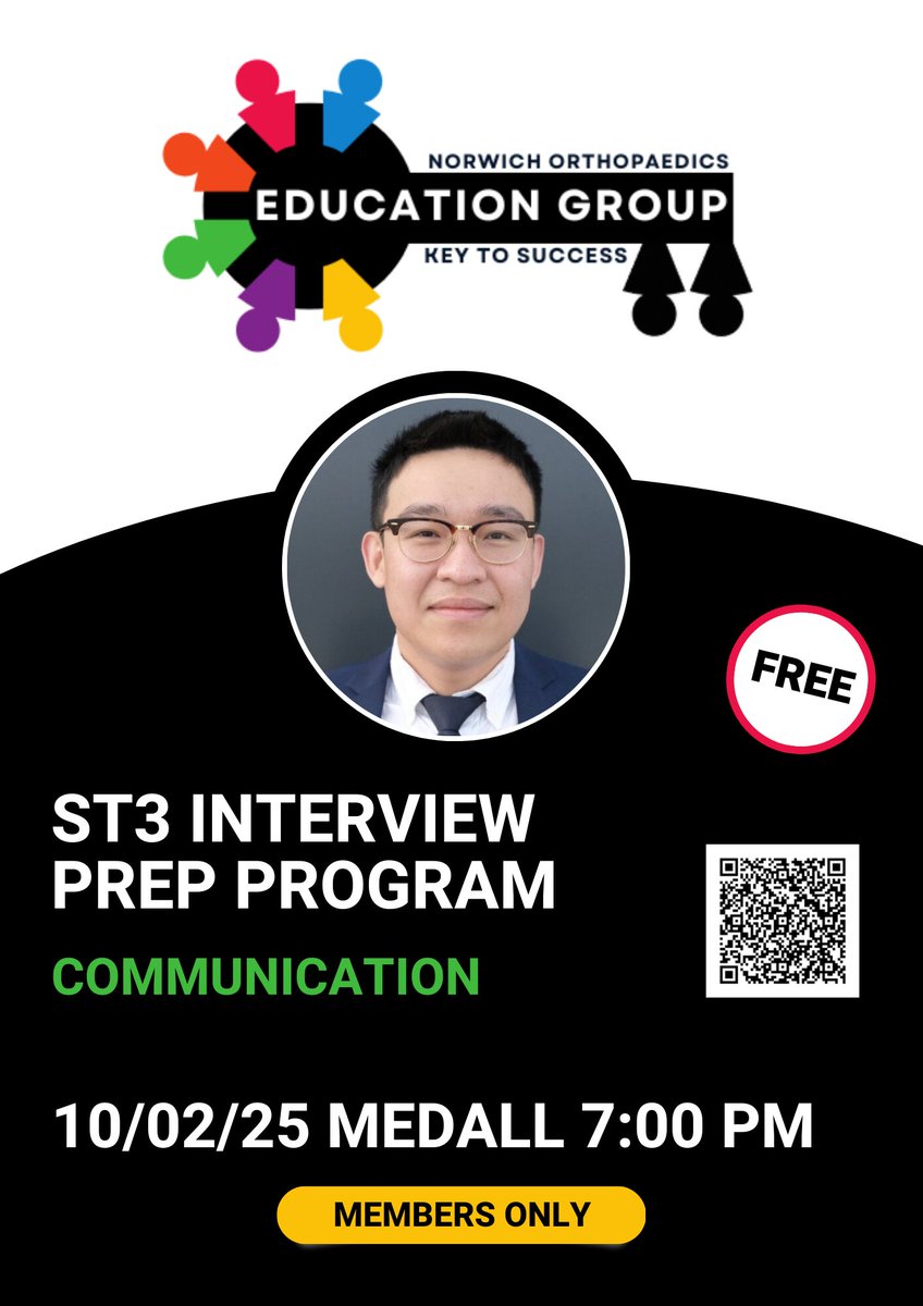 Excited for our upcoming session with Ignatius Liew!  We'll be honing our communication skills for the T&amp;O ST3 interview.  Looking forward to gaining valuable insights and tips to ace that day! 
app.medall.org/events/4124e22…
#ST3Interview #CommunicationSkills #EoEDeanery