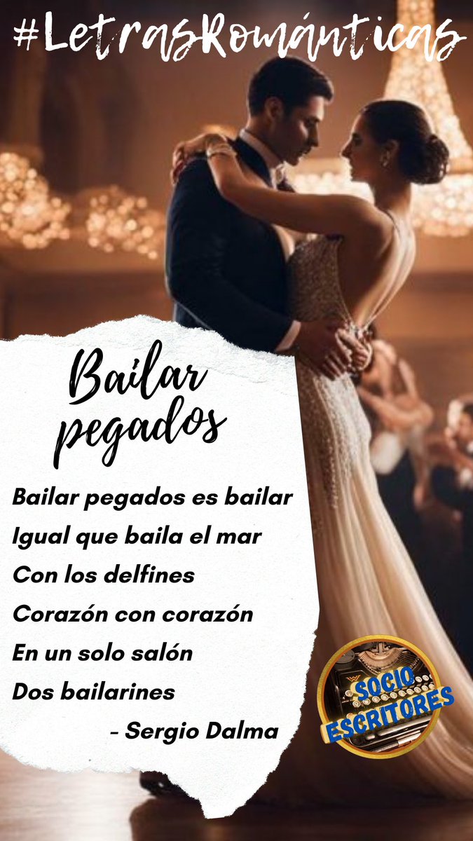 SHojalata's tweet photo. Comienza una nueva edición de #LetrasRománticas, con una hermosa y sensual canción, cómo “Bailar pegados” de Sergio Dalma.
Usa la letra y añádele tus versos.
“Bailar pegados es bailar
Igual que baila el mar
Con los delfines
Corazón con corazón
En un solo salón
Dos bailarines” https://t.co/2GRdBo5eTv