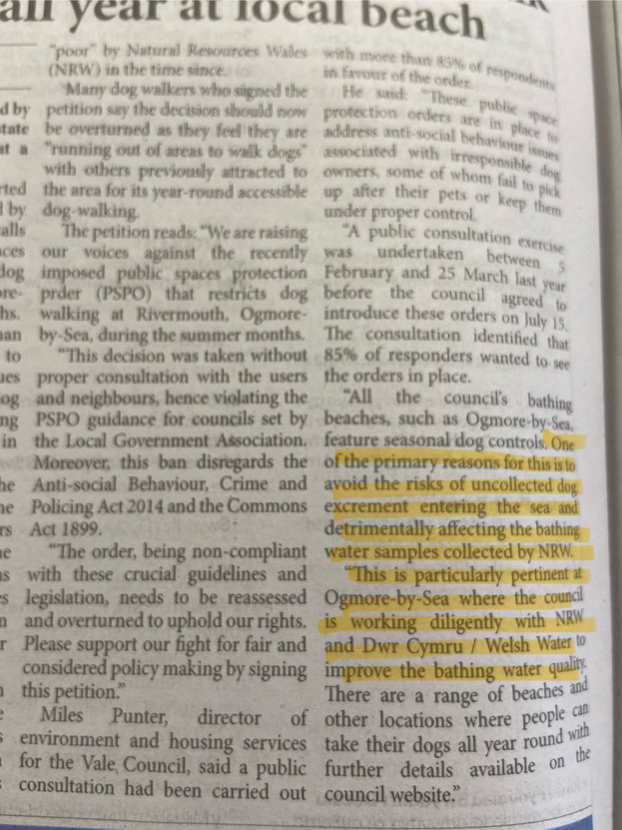 Article by <a href="/GlamorganStar/">𝗚𝗹𝗮𝗺𝗼𝗿𝗴𝗮𝗻 𝗦𝘁𝗮𝗿 𝗻𝗲𝘄𝘀𝗽𝗮𝗽𝗲𝗿</a>.  If the <a href="/VOGCouncil/">Vale Council 🏴󠁧󠁢󠁷󠁬󠁳󠁿🇺🇦</a> truly believe dog excrement is causing the problems at Ogmore we really do have an issue with the council.  If we all got punished for what the minority do we would all be locked up…police not picking it up, rather than ban everyone