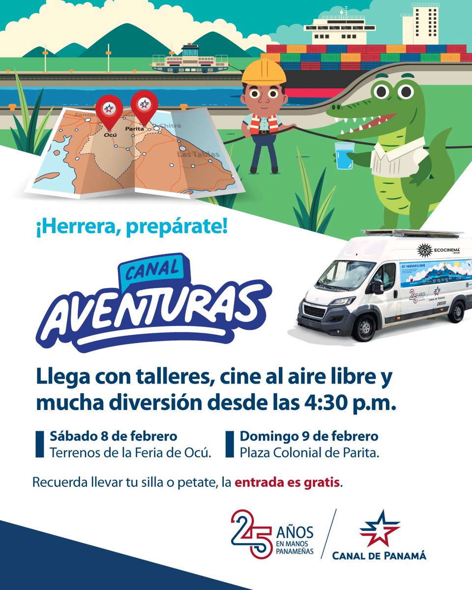 ECOCINEMA (@ecocinemasolar) on Twitter photo 📍🇵🇦 ¡Comenzamos una nueva gira junto al <a href="/canaldepanama/">Canal de Panamá</a> ! Con #CanalAventuras recorremos el país llevando talleres sobre cuidado del agua y proyecciones de cine gratis. 🎥🌊
📍Hoy sábado 8/2 estaremos en Ocú
📍Domingo 9 en Parita
¡Los esperamos!
#Ecocinema #ImpactoSocial 📍🇵🇦 ¡Comenzamos una nueva gira junto al <a href="/canaldepanama/">Canal de Panamá</a> ! Con #CanalAventuras recorremos el país llevando talleres sobre cuidado del agua y proyecciones de cine gratis. 🎥🌊
📍Hoy sábado 8/2 estaremos en Ocú
📍Domingo 9 en Parita
¡Los esperamos!
#Ecocinema #ImpactoSocial