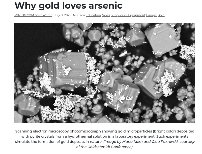 LGcommaI's tweet image. #Chemie:#Chemistry 

"geochemists discovered why gold is concentrated  alongside arsenic, [which] explains the formation of most deposits of the precious metal.
..iron sulphides can massively capture and then release  gold, thus controlling ore deposit formation and distribution"