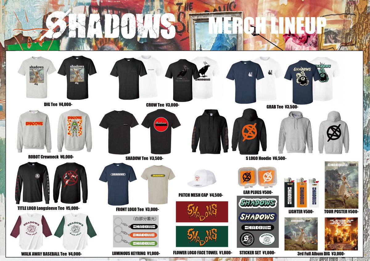 SHADOWS_JAPAN's tweet photo. 明日は、
SHADOWS『Dig』TOUR 2024-2025
TOUR FINAL SERIES 名古屋BOTTOM LINE
w/ROTTENGRAFFTY
THANK YOU SOLD OUT🔥
先行物販14:30〜
NEW MERCH
•ROBOT CREWNECK
•SHADOW Tee
•S LOGO Hoodie New color
•LIGHTE New color
#shadowsjapan #DIG #DIGTOUR https://t.co/4QCv87oTuH