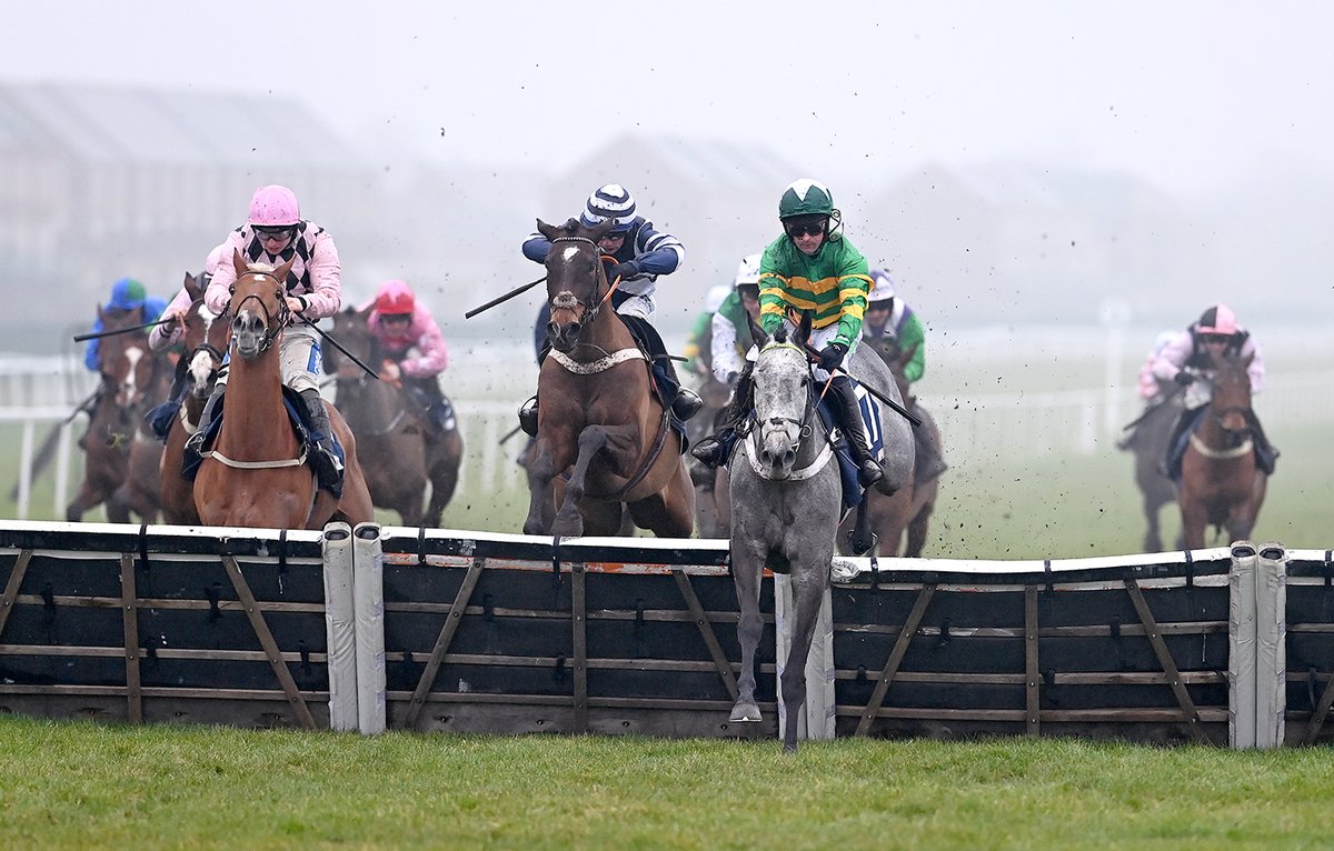 Joyeuse storms clear after the last to scoop £155,000 William Hill Hurdle at Newbury this afternoon, taking advantage of favourite Secret Squirrel’s last flight fall. Closely related to Epatante, she provided trainer Nicky Henderson with his 7th win in the race.

📸 Bill Selwyn
