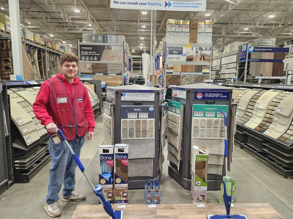 AdamM1888's tweet photo. James showing off our selection of Bona floor cleaning products for this weekend's demo at Beckley Lowe's. https://t.co/Vyxzm0NAgE
