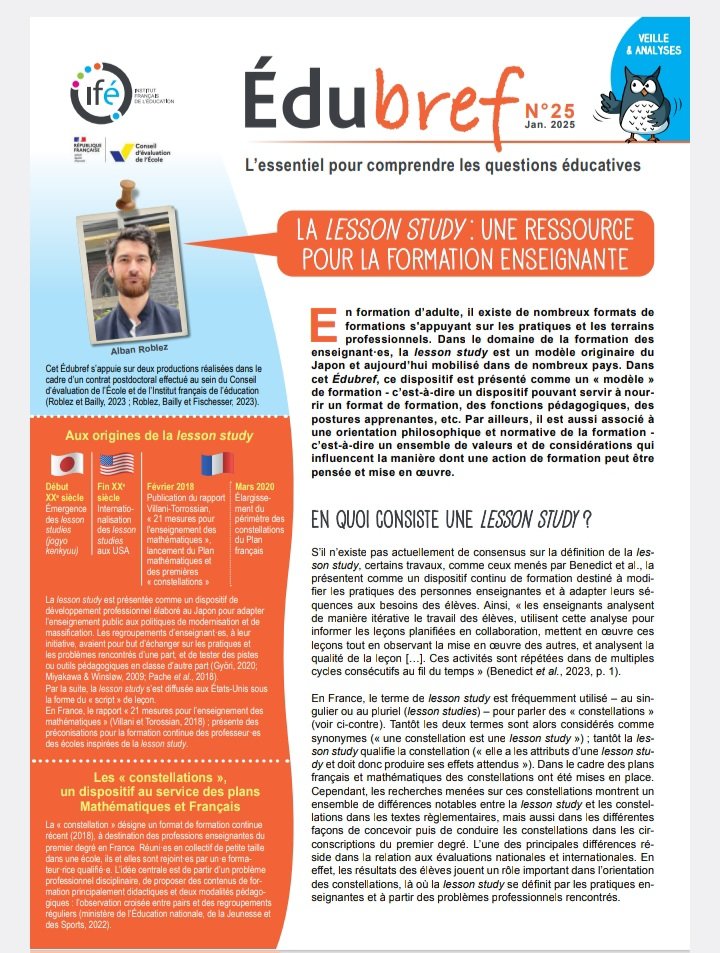 Un nouvel #Edubref sur la lesson study : formes, invariants, conditions de mise en œuvre... Team #cafipemf si vous passez par là...➡️ veille-et-analyses.ens-lyon.fr/Edubref/detail…