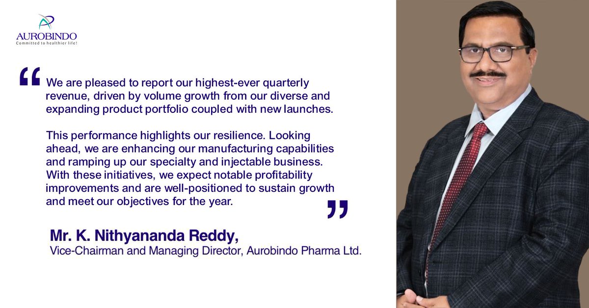 Our Vice-Chairman and Managing Director, Mr. K. Nithyananda Reddy, talks about the progress we’ve made this quarter. 

Click the link to know more- aurobindo.com/api/uploads/re…