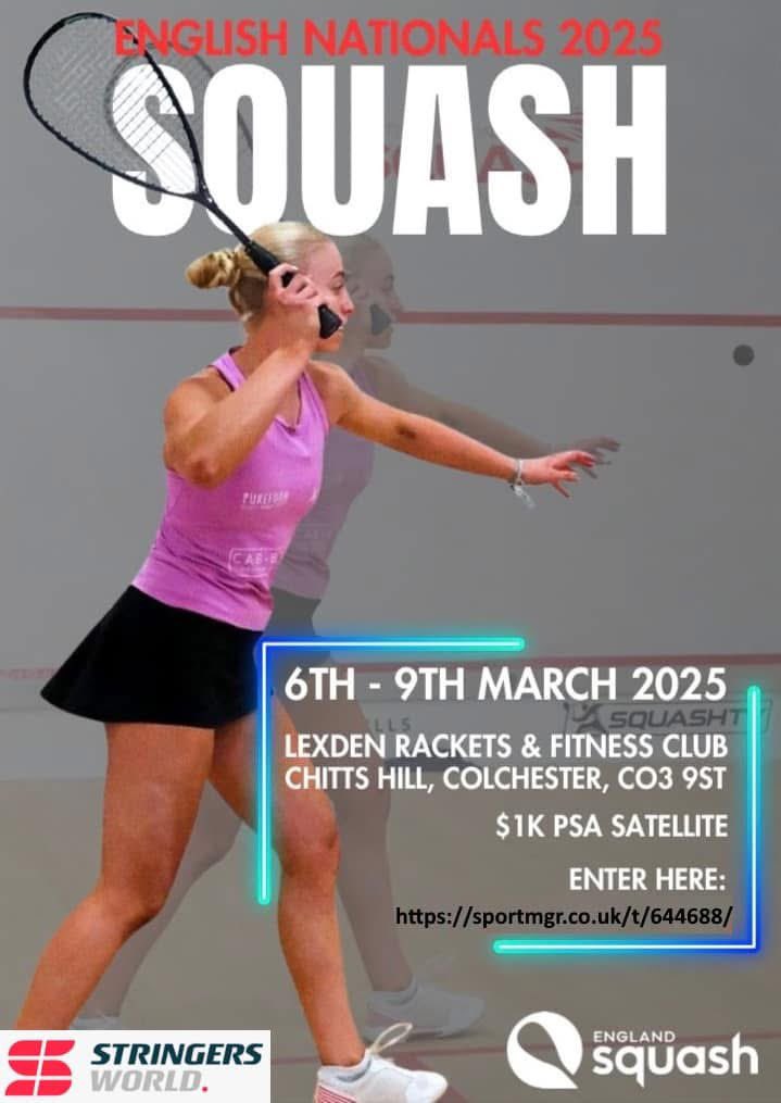 Mike Hegarty (@mike_hegarty) on Twitter photo Calling all <a href="/englandsquash/">🏴 England Squash</a> players.
English National Championships – 6th - 9th March 2025
Entries close – Sunday 16th Feb
Entries can be made at - sportmgr.co.uk/t/644688/info
Ranking points are more than double a normal Satellite. Between $3k and $6k Calling all <a href="/englandsquash/">🏴 England Squash</a> players.
English National Championships – 6th - 9th March 2025
Entries close – Sunday 16th Feb
Entries can be made at - sportmgr.co.uk/t/644688/info
Ranking points are more than double a normal Satellite. Between $3k and $6k
