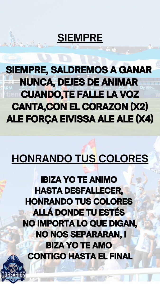 🚨 OS DEJAMOS LAS CANCIONES QUE MÁS CANTAMOS EN LOS PARTIDOS PARA AQUELLOS QUE NOS SIGAN EN EL FONDO SUR. 

Cualquier empuje por pequeño que sea marcará la diferencia. 

Gracias y força Eivissa 💙💪 <a href="/ibizaud/">UD Ibiza 🩵</a>