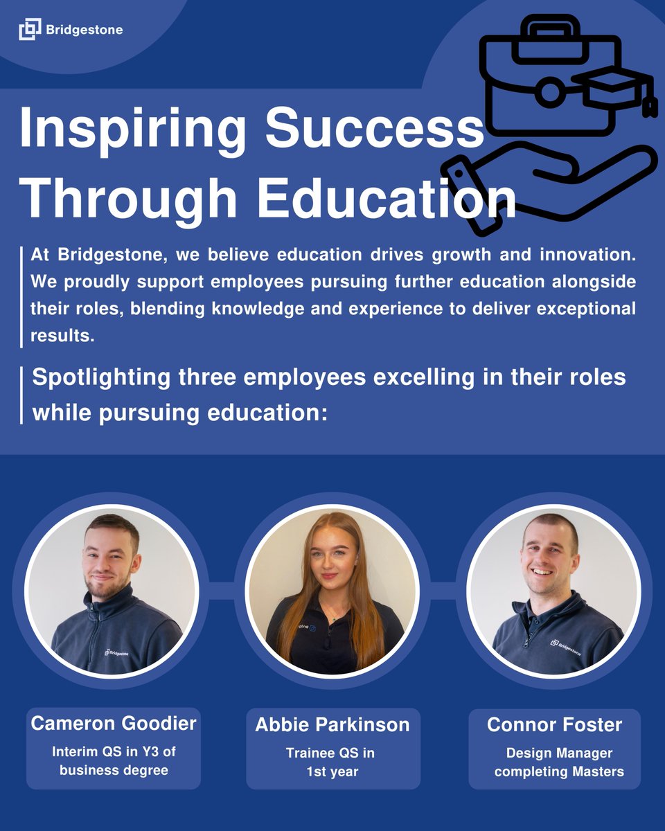 Happy National Apprenticeship Week! 🎉 At Bridgestone, we’re proud to support employees like Cameron, Abbie, and Connor who are excelling in their roles while pursuing further education. 🚀 #nationalapprenticeshipweek #bridgestonecareers #educationforsuccess