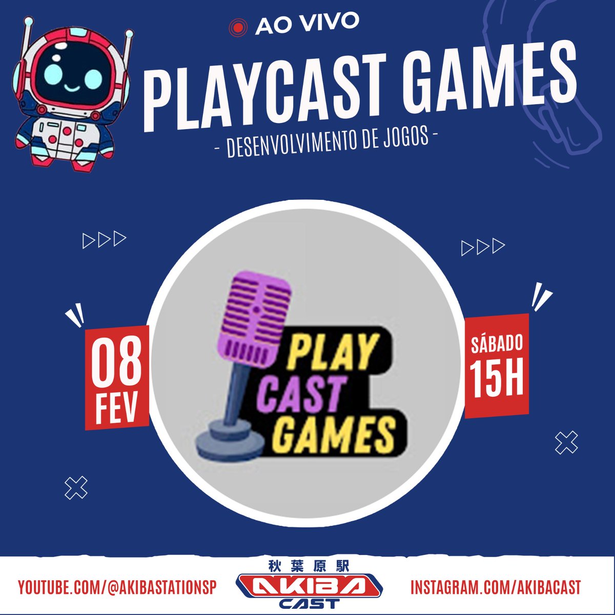 Vamos falar de jogos e desenvolvimento de jogos? O convidado da semana é o @playcastgames!

Link: youtube.com/live/T3b57qYW6…

Vem com a gente ao vivo às 15h no Youtube da Akiba Station ou nos assistir presencialmente na loja da Akiba, na rua Thomaz Gonzaga, 18!