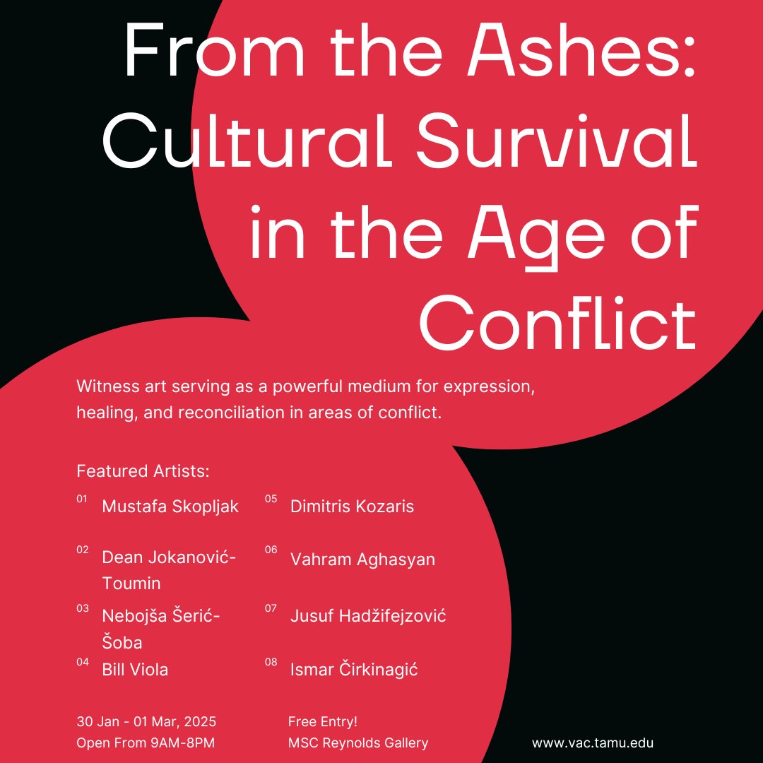 MSC_VAC's tweet photo. From the Ashes has been open for a week! Go check it out if you still haven't!
•
#FromTheAshes #IAA #TAMU #culture #conflict #Bosnia #Ukraine #internationalarts #exhibitionopening #january30 https://t.co/xvEaIBvepZ