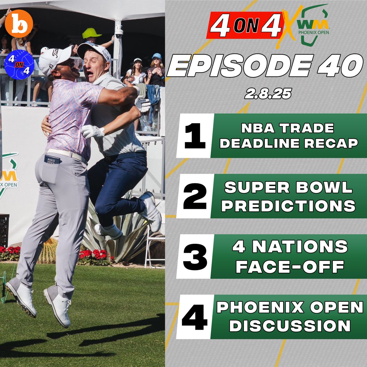 fouronfourblaze's tweet photo. Live from the @WMPhoenixOpen it's 4 on 4 Episode 40 ⛳️

1⃣ - Recapping a WILD NBA Trade Deadline 🏀
2⃣ - Super Bowl Predictions 🏆
3⃣ - 4 Nations Face-Off Preview 🏒
4⃣ - Phoenix Open Stories 🏌️‍♀️

Tune in starting at 10 a.m. MST! Find the link at @Blaze_Sports. https://t.co/HW5qUWXxxR