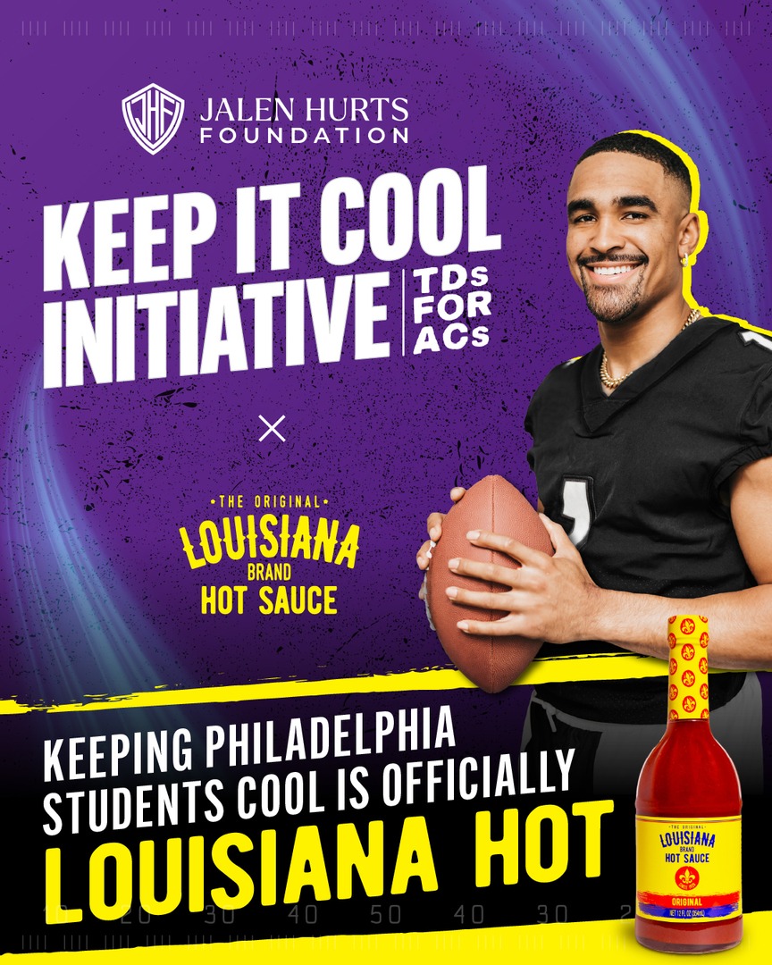It’s #TDsforACs at the big game. We’ve partnered with @jalenhurtsfound to keep Philly schools cool by donating $100k — PLUS a matching donation of $5k for every TD Jalen scores Sunday! That’s on top of the $195k Jalen raised this season! #KeepItCool #ThatsLouisianaHot #BayouSome