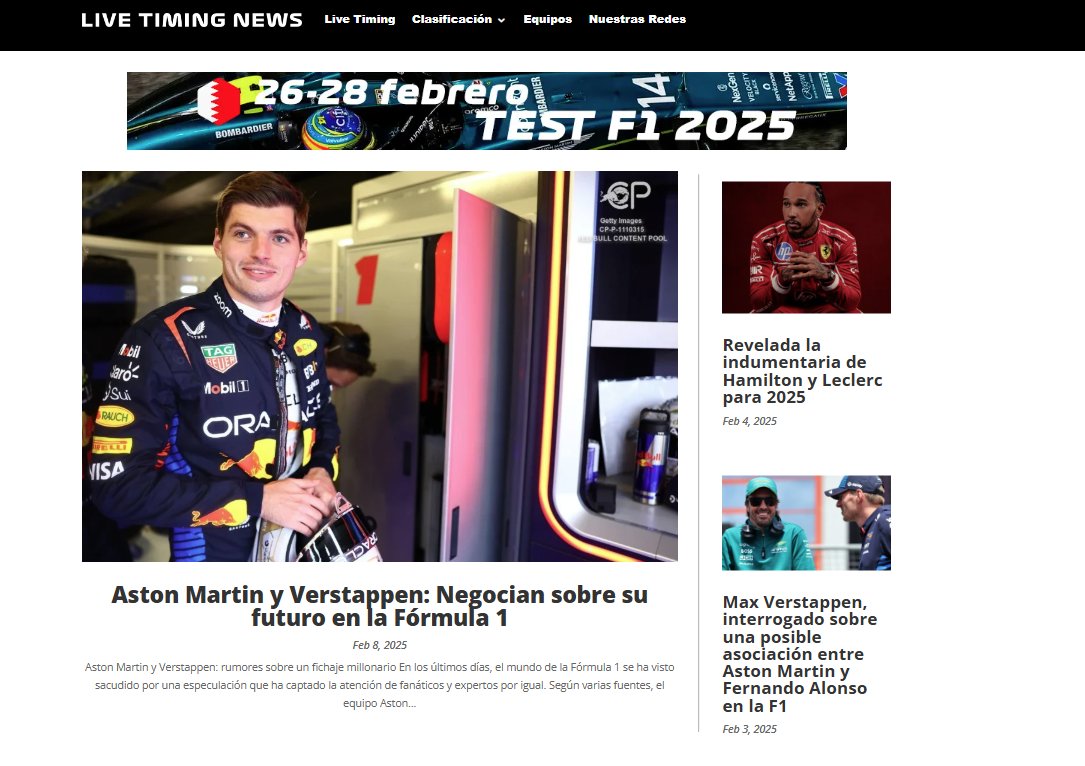 🚨 ¡Os presentamos LIVETIMINGNEWS!

Un proyecto de <a href="/Nachez98/">Nachez</a>, <a href="/FormulaTimer/">Formula-Timer.com</a>, Alberto Castilla y ElReyGuiri.

Tendréis:
🔹 Noticias diarias de la actualidad.
🔸 Live timing para seguir las sesiones oficiales.
🔹 Sección columnista donde gente relevante del mundillo nos compartirá