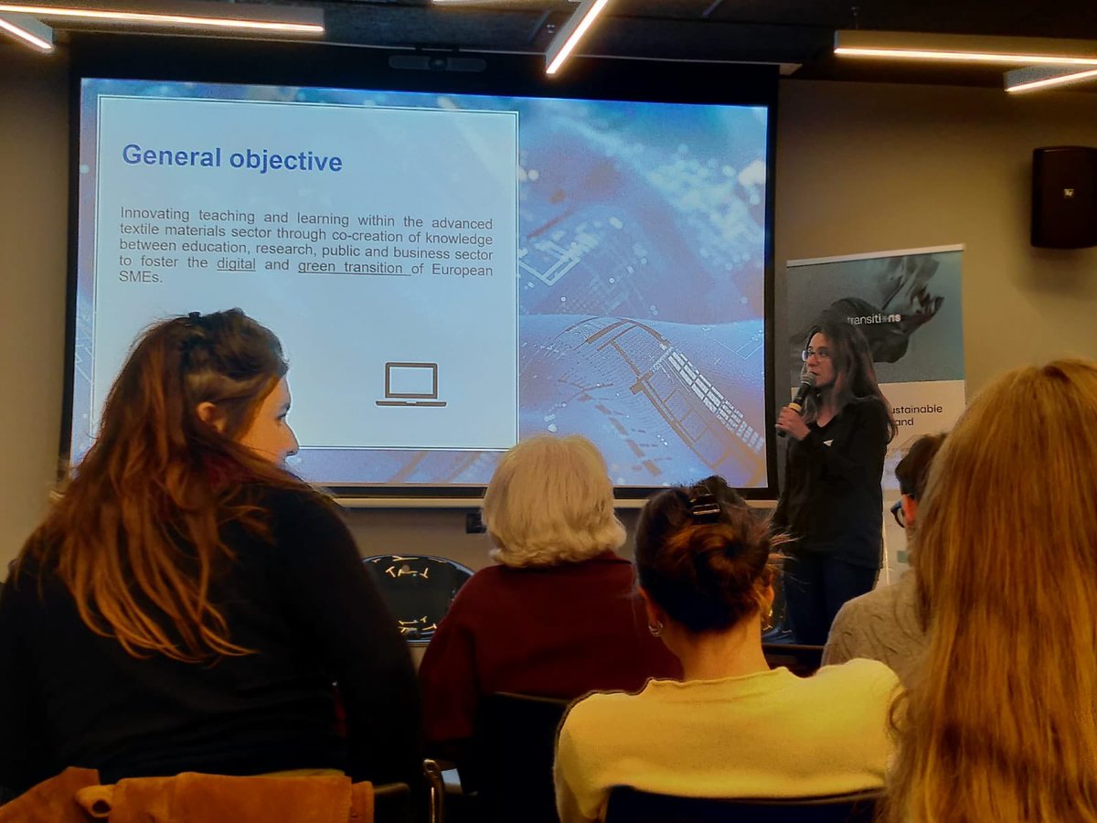 AddTexEU's tweet photo. We presented @AddTexEU at the final conference of #Transitions highlighting our co-creation activities involving students and companies. We launched the Masterclasses 
➡️ https://t.co/dAT84y8Tzi
offering an opportunity to develop skills in  #green #digital and #smart transition. https://t.co/oVIVINYwed