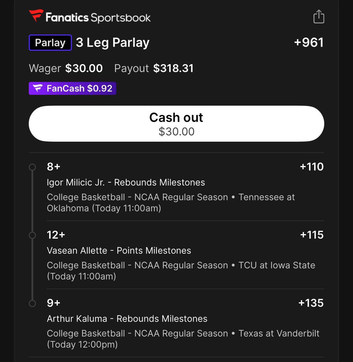 We were so close yesterday! Let’s try it again today. Insane value on this 3-legger. If you are a FD trigger for CBB, you can get rid of the Milicic leg and increase units by 50%. I have FV of this at +634 and that gives a 1.2u rec. I would personally play around 0.7-0.8u, but I