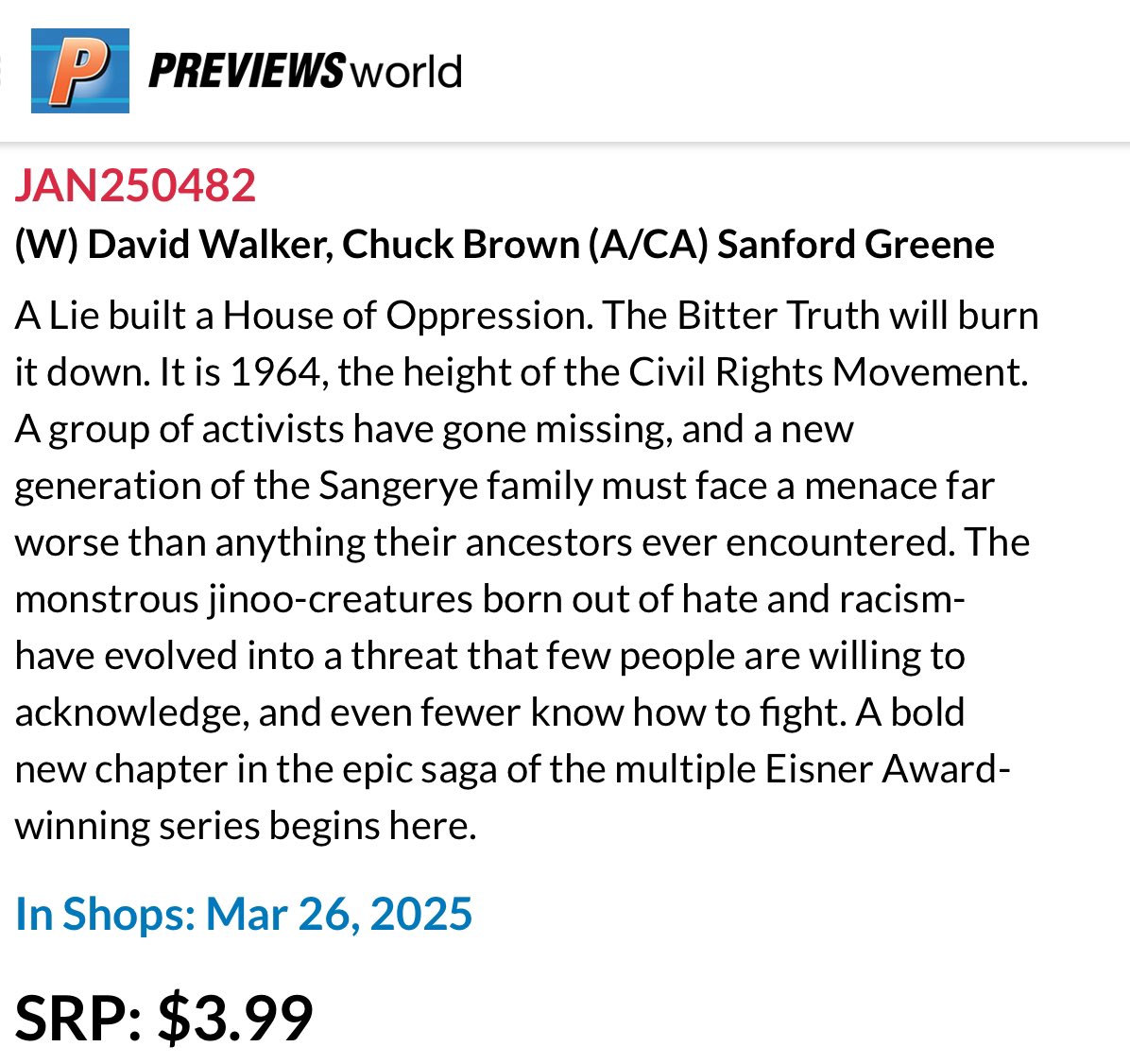 In stores March 26th. Be sure to pre-order at your local comic shop