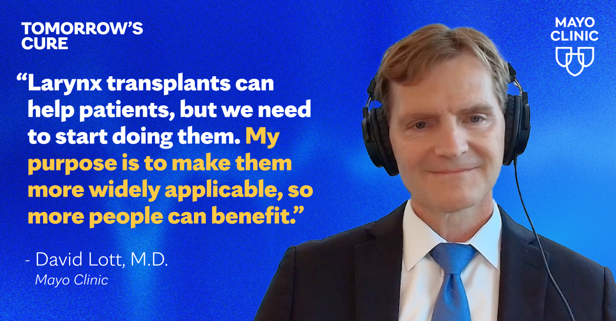 A groundbreaking larynx transplant is restoring voice and function for patients with laryngeal loss. Hear how a pioneering surgery led by Dr. David Lot is shaping the future on the latest Tomorrow’s Cure episode: mayocl.in/3WSpW3L