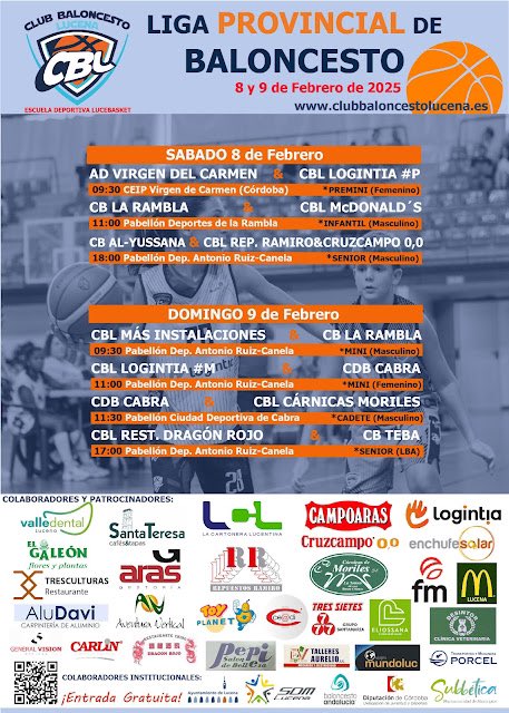 🗓️🗓️AGENDA DEPORTIVA 🏀

... Nueva jornada, siete encuentros en total durante el finde del 8 y 9 de Febrero. 

Suerte a todos nuestros equipos!

 🏀🏀